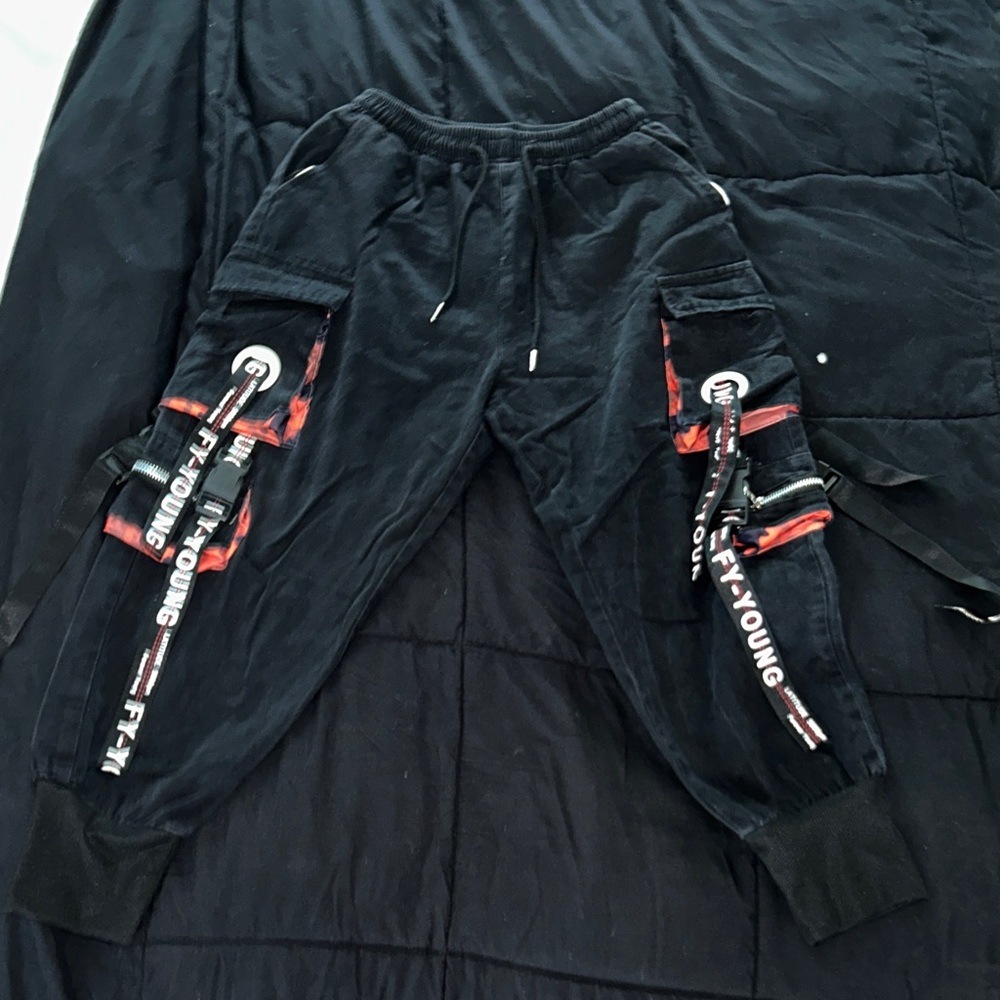 Forever Young Dark Cargo Pants with Red Accents